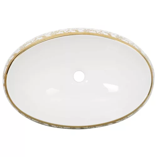  fehér-arany és kerámia ovális asztali mosdó 59 x 40 x 15 cm
