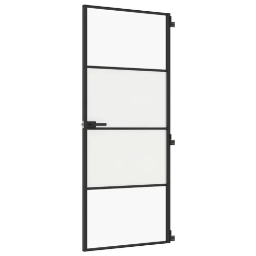  fekete edzett üveg és alumínium vékony beltéri ajtó 83x201,5 cm