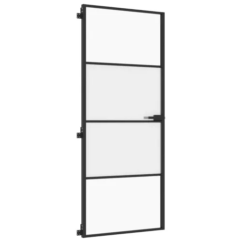  fekete edzett üveg és alumínium vékony beltéri ajtó 83x201,5 cm