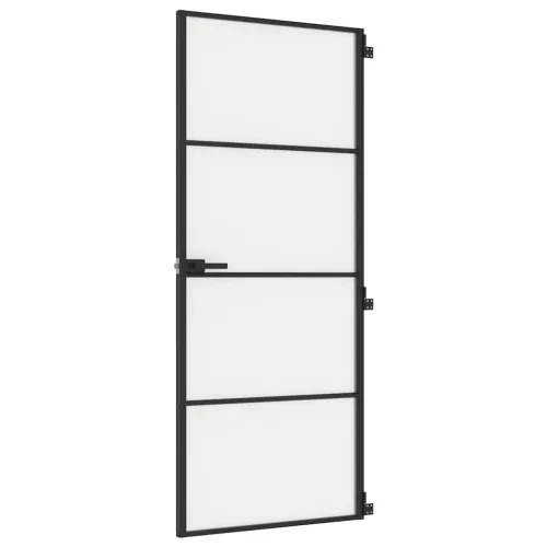 fekete edzett üveg és alumínium vékony beltéri ajtó 83x201,5 cm