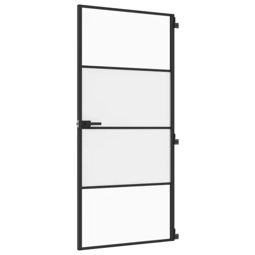  fekete edzett üveg és alumínium vékony beltéri ajtó 93x201,5 cm