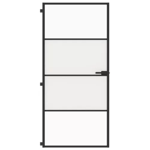  fekete edzett üveg és alumínium vékony beltéri ajtó 93x201,5 cm