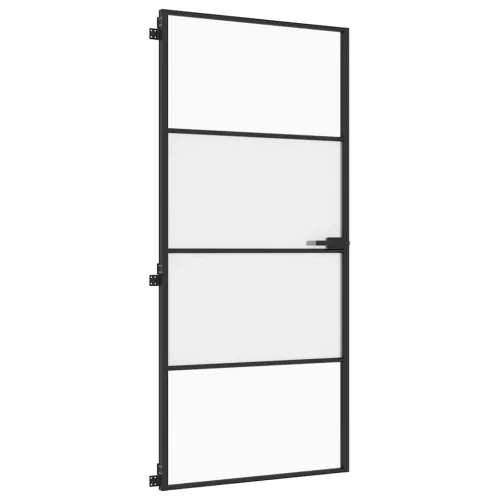  fekete edzett üveg és alumínium vékony beltéri ajtó 93x201,5 cm