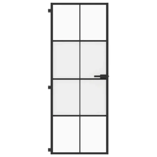  fekete edzett üveg és alumínium vékony beltéri ajtó 76x201,5 cm