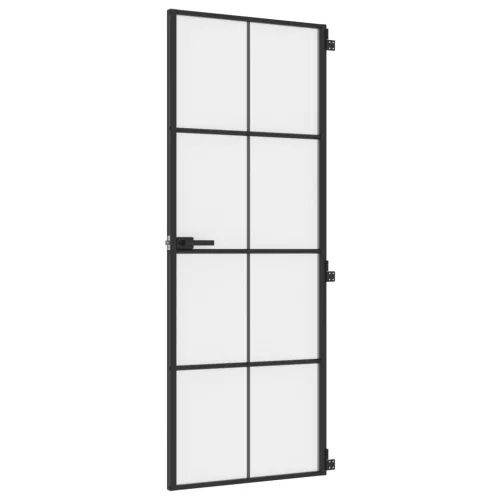  fekete edzett üveg és alumínium vékony beltéri ajtó 76x201,5 cm