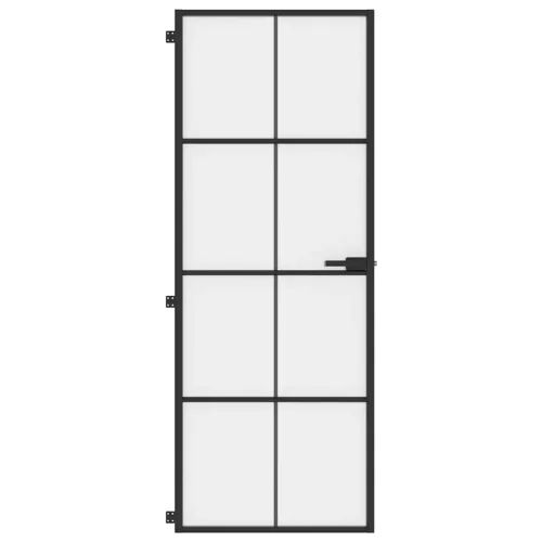  fekete edzett üveg és alumínium vékony beltéri ajtó 76x201,5 cm