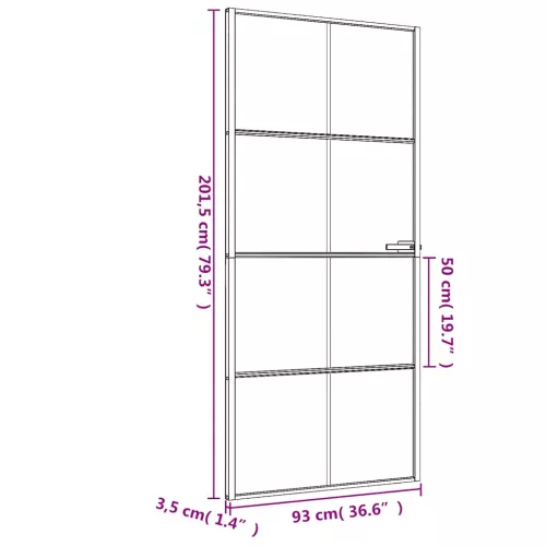  fekete edzett üveg és alumínium vékony beltéri ajtó 93x201,5 cm