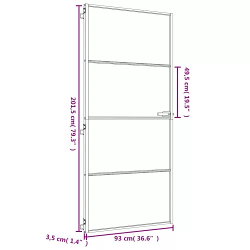  arany edzett üveg és alumínium vékony beltéri ajtó 93x201,5 cm