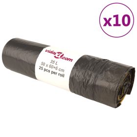  szemeteszsákok húzózsinórral 250 db Fekete 35 L