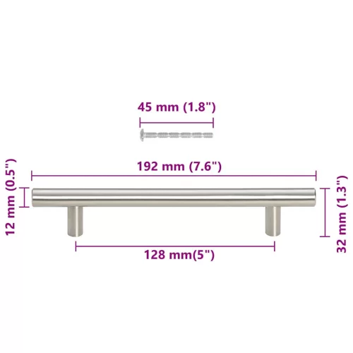  10 db ezüst rozsdamentes acél szekrényfogantyú 128 mm