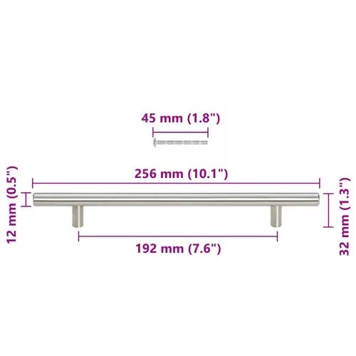  5 db ezüst rozsdamentes acél szekrényfogantyú 192 mm