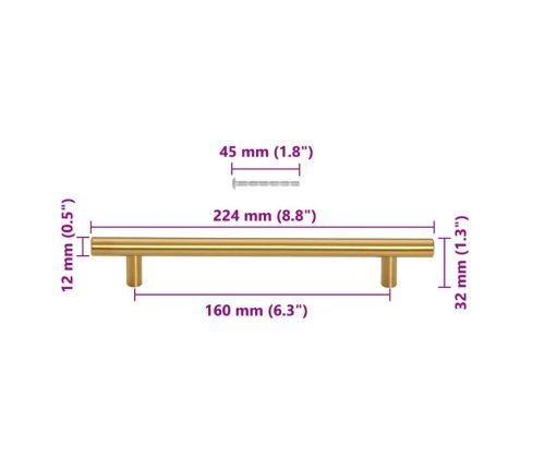10 db aranyszínű rozsdamentes acél szekrényfogantyú 160 mm - raktári