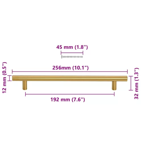  5 db aranyszínű rozsdamentes acél szekrényfogantyú 192 mm