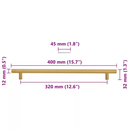  5 db aranyszínű rozsdamentes acél szekrényfogantyú 320 mm