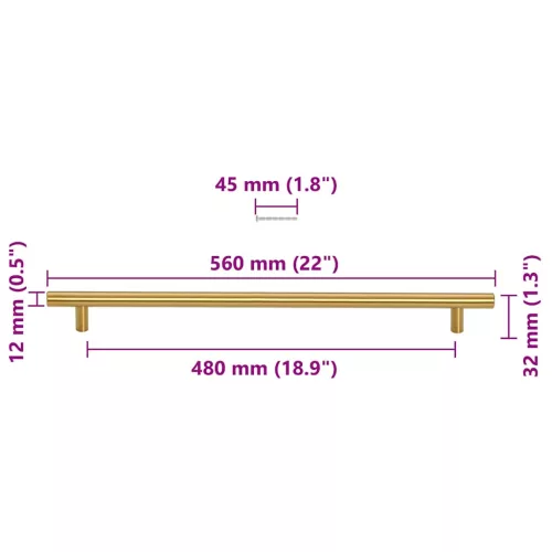  5 db aranyszínű rozsdamentes acél szekrényfogantyú 480 mm