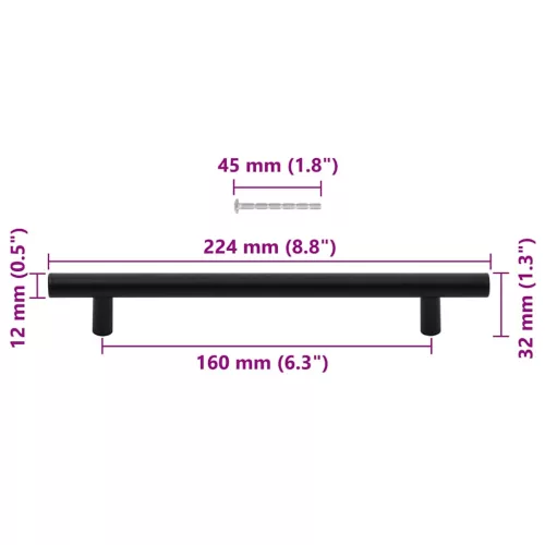  10 db fekete rozsdamentes acél szekrényfogantyú 160 mm