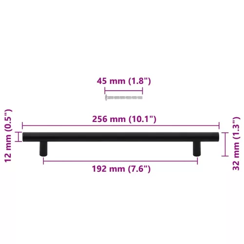  5 db fekete rozsdamentes acél szekrényfogantyú 192 mm