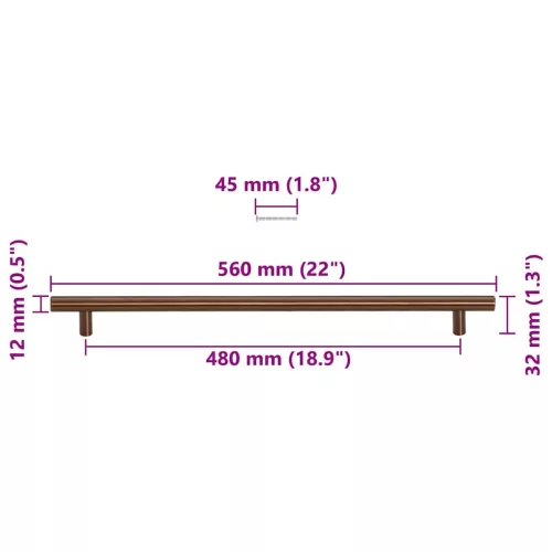  5 db bronz rozsdamentes acél szekrényfogantyú 480 mm