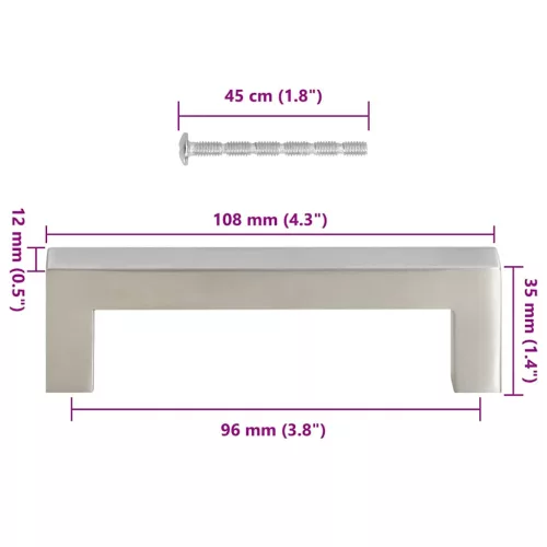  10 db ezüst rozsdamentes acél szekrényfogantyú 96 mm