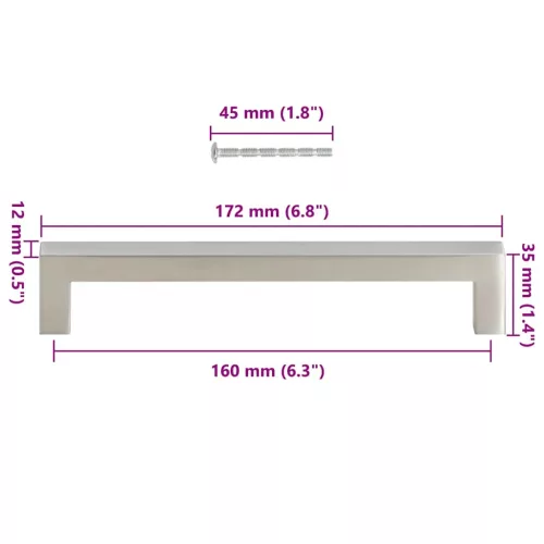  10 db ezüst rozsdamentes acél szekrényfogantyú 160 mm