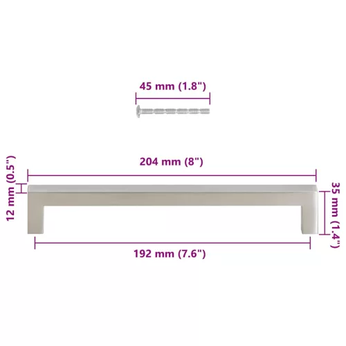  5 db ezüst rozsdamentes acél szekrényfogantyú 192 mm