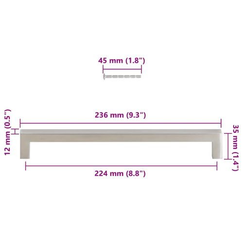  5 db ezüst rozsdamentes acél szekrényfogantyú 224 mm