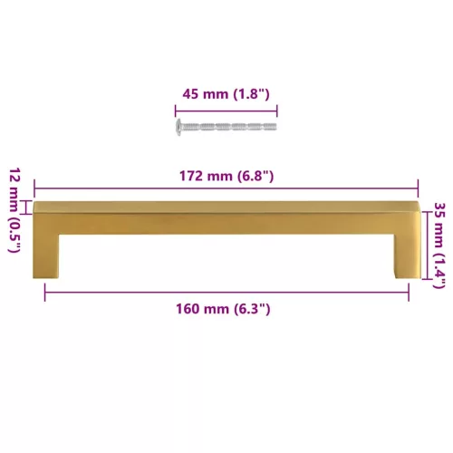  10 db aranyszínű rozsdamentes acél szekrényfogantyú 160 mm