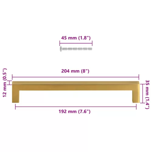  5 db aranyszínű rozsdamentes acél szekrényfogantyú 192 mm
