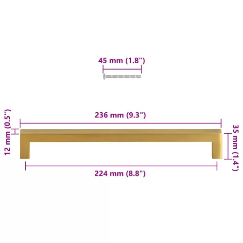  5 db aranyszínű rozsdamentes acél szekrényfogantyú 224 mm