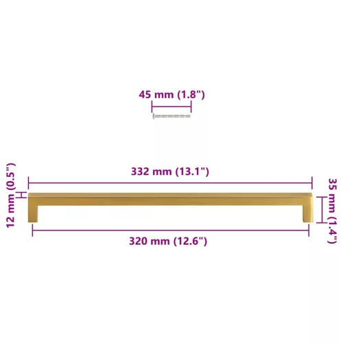  5 db aranyszínű rozsdamentes acél szekrényfogantyú 320 mm