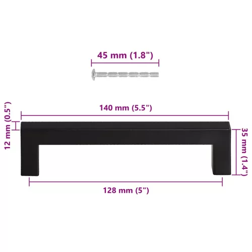  10 db fekete rozsdamentes acél szekrényfogantyú 128 mm