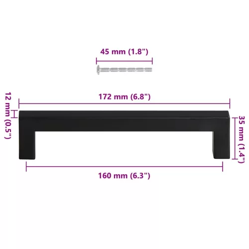  10 db fekete rozsdamentes acél szekrényfogantyú 160 mm