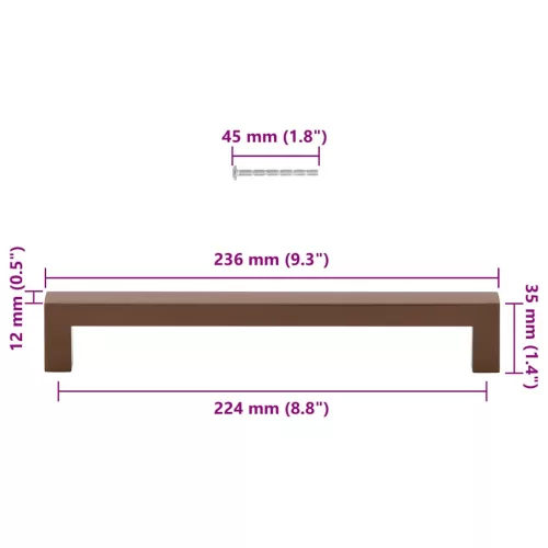  5 db fekete rozsdamentes acél szekrényfogantyú 224 mm