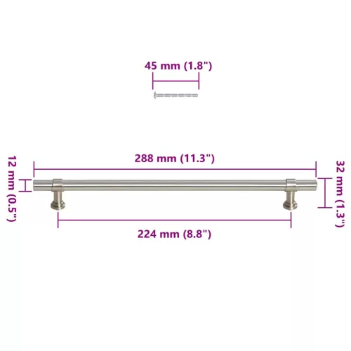  5 db ezüst rozsdamentes acél szekrényfogantyú 224 mm
