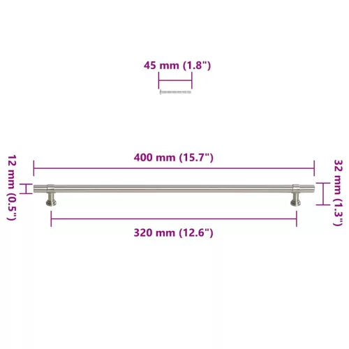  5 db ezüst rozsdamentes acél szekrényfogantyú 320 mm