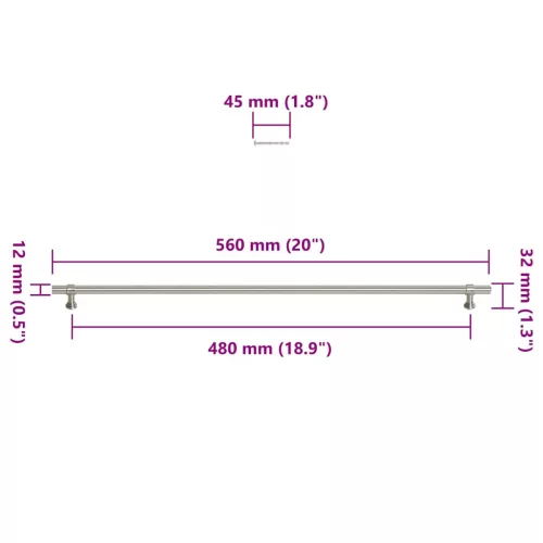  5 db ezüst rozsdamentes acél szekrényfogantyú 480 mm