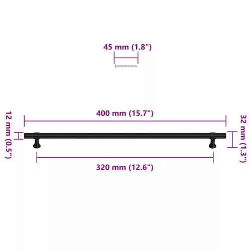  5 db fekete rozsdamentes acél szekrényfogantyú 320 mm