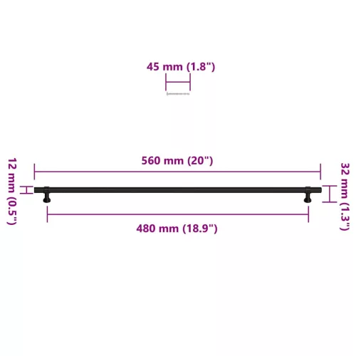  5 db fekete rozsdamentes acél szekrényfogantyú 480 mm