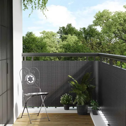  antracitszürke polyrattan erkélyparaván 600x100 cm