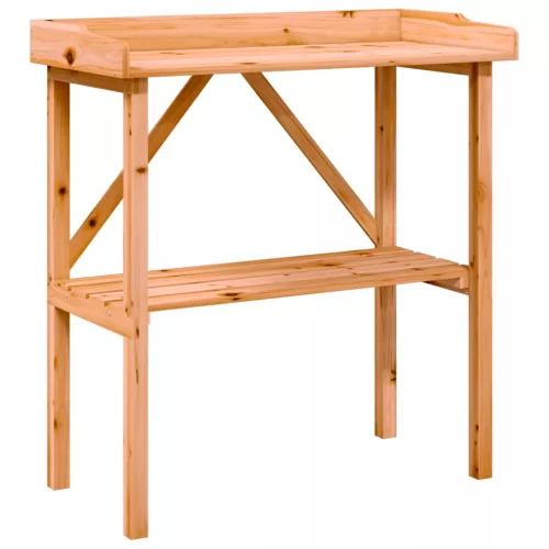  barna tömör fenyőfa növénytartó asztal polccal 78x38x82,5 cm