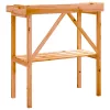  barna tömör fenyőfa növénytartó asztal polccal 78x38x82,5 cm