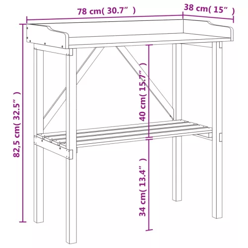  barna tömör fenyőfa növénytartó asztal polccal 78x38x82,5 cm