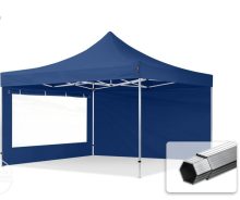   Professional összecsukható sátrak PROFESSIONAL 400g/m2 ponyvával, alumínium szerkezettel, 2oldalfallal, panoráma ablakkal - 4x4m kék