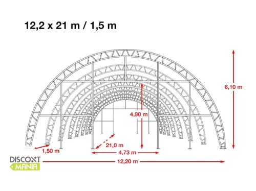 TP HIGHLANDER 12,2x21m extra erősített ipari sátorcsarnok / mezőgazdasági sátor nehezen éghető PRIMEtex 2300 ponyvával