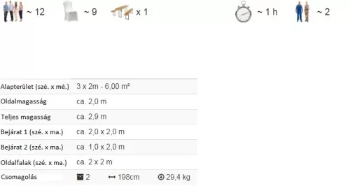 TP 3x2m standard rendezvénysátor, PE 450 - fehér