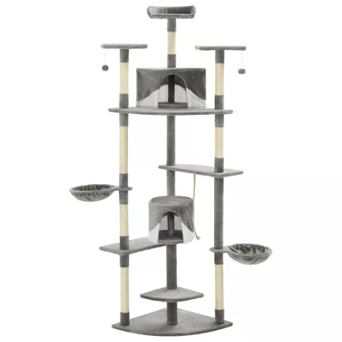  szürke/fehér macskabútor szizál kaparófákkal 203 cm