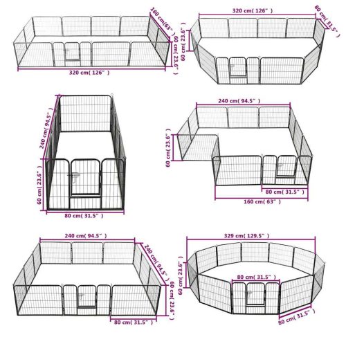  12 paneles fekete acél kutyakennel 80 x 60 cm