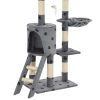  szürke, mancsmintás macskabútor szizál kaparófákkal 138 cm