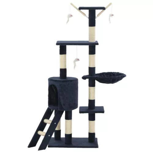  sötétkék macskabútor szizál kaparófákkal 138 cm