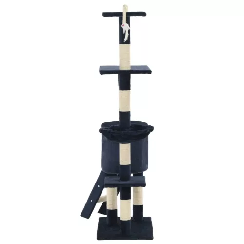  sötétkék macskabútor szizál kaparófákkal 138 cm